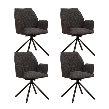 Eetkamerstoelen - Set van 4 Draaibare Eetkamerstoelen Novan Zwart Chenille – 180° Draaibaar - Dimehouse