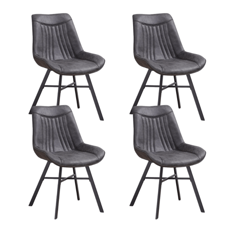 Eetkamerstoelen - Set van 4 Eetkamerstoelen Jada Antraciet Eco - leer - Zonder Armleuningen - Dimehouse