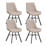 Eetkamerstoelen - Set van 4 Eetkamerstoelen Jada Chenille Stof Beige - Zonder Armleuningen - Dimehouse