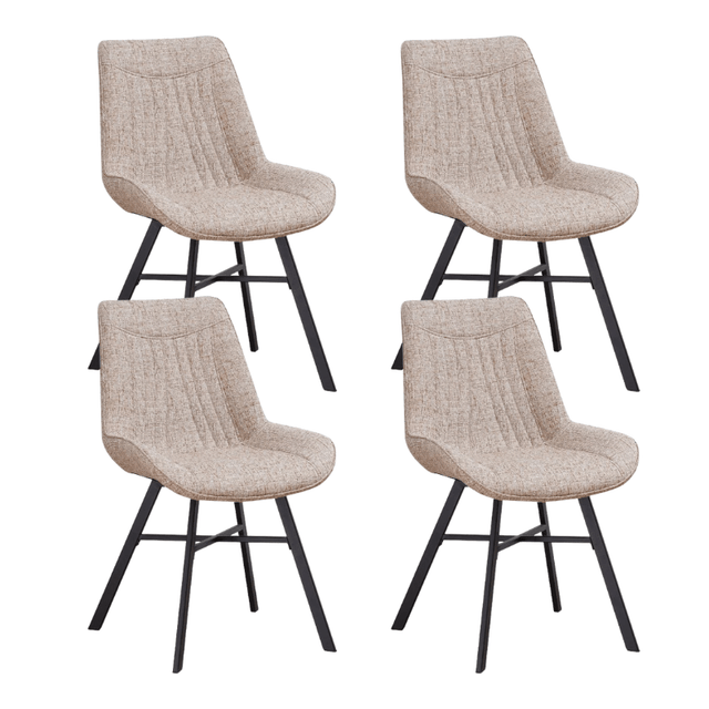 Eetkamerstoelen - Set van 4 Eetkamerstoelen Jada Chenille Stof Beige - Zonder Armleuningen - Dimehouse