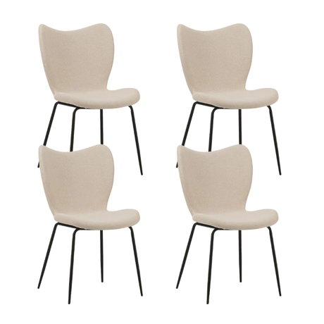 Eetkamerstoelen - Set van 4 Eetkamerstoelen Sia Beige Bouclé Stof - Zonder Armleuningen - Dimehouse