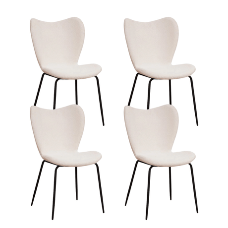 Eetkamerstoelen - Set van 4 Eetkamerstoelen Sia Crème Bouclé Stof - Zonder Armleuningen - Dimehouse
