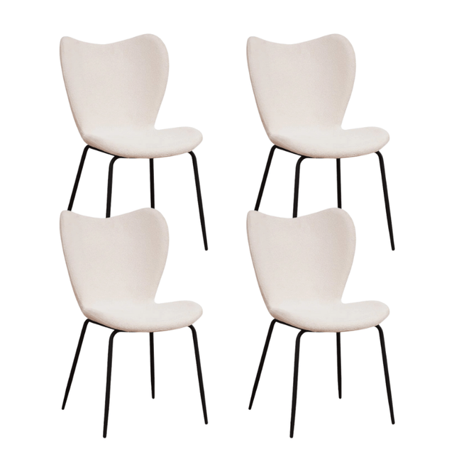 Eetkamerstoelen - Set van 4 Eetkamerstoelen Sia Crème Bouclé Stof - Zonder Armleuningen - Dimehouse