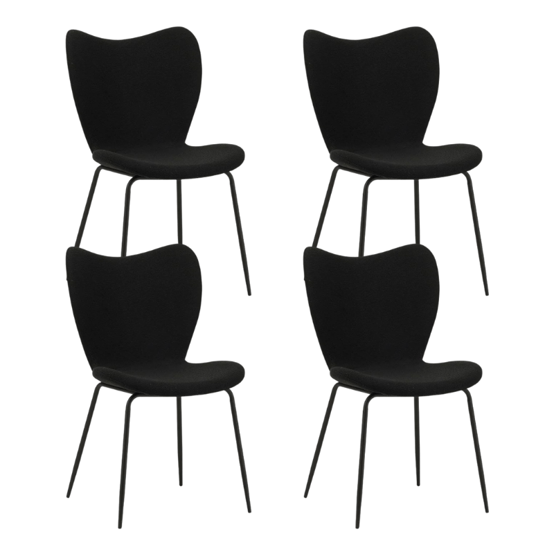 Eetkamerstoelen - Set van 4 Eetkamerstoelen Sia Zwart Bouclé Stof - Zonder Armleuningen - Dimehouse