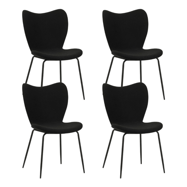 Eetkamerstoelen - Set van 4 Eetkamerstoelen Sia Zwart Bouclé Stof - Zonder Armleuningen - Dimehouse