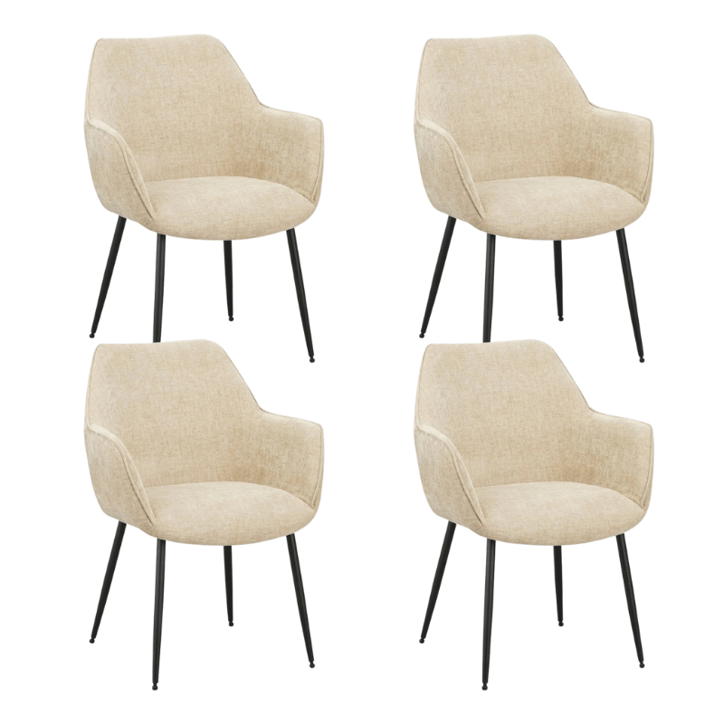 Eetkamerstoelen - Set van 4 Eetkamerstoelen Sev Beige Chenille Stof - Met Armleuning - Dimehouse