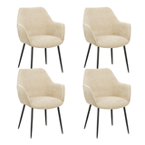 Eetkamerstoelen - Set van 4 Eetkamerstoelen Sev Beige Chenille Stof - Met Armleuning - Dimehouse