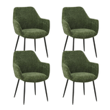 Eetkamerstoelen - Set van 4 Eetkamerstoelen Sev Groen Chenille Stof - Met Armleuning - Dimehouse