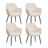 Eetkamerstoelen - Set van 4 Eetkamerstoelen Sev Crème Chenille Stof - Met Armleuning - Dimehouse