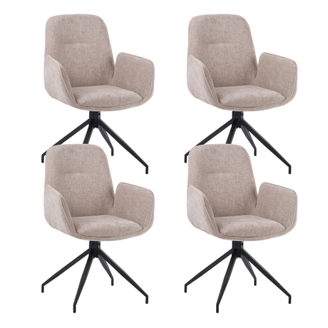 Eetkamerstoelen - Set van 4 Draaibare Eetkamerstoelen Nela Chenille Beige - Met Armleuningen - Dimehouse