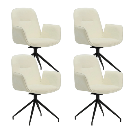 Eetkamerstoelen - Set van 4 Draaibare Eetkamerstoelen Nela Chenille Crème - Met Armleuningen - Dimehouse