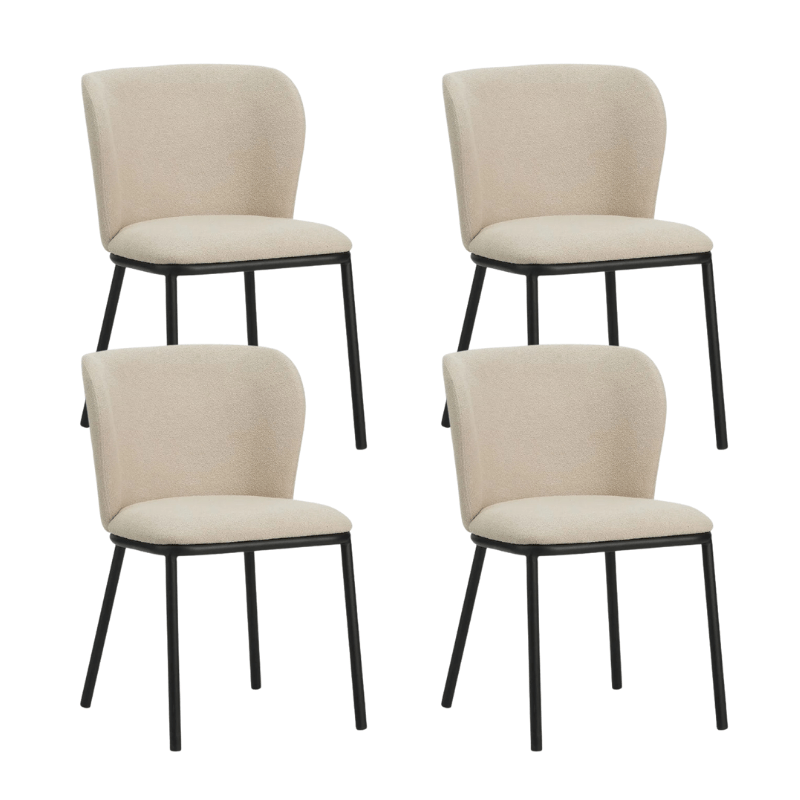 Eetkamerstoelen - Set van 4 Eetkamerstoelen Tess Beige Bouclé Stof - Zonder Armleuningen - Dimehouse