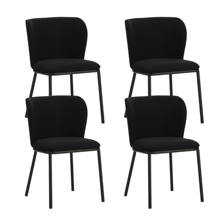 Eetkamerstoelen - Set van 4 Eetkamerstoelen Tess Zwart Bouclé Stof - Zonder Armleuningen - Dimehouse