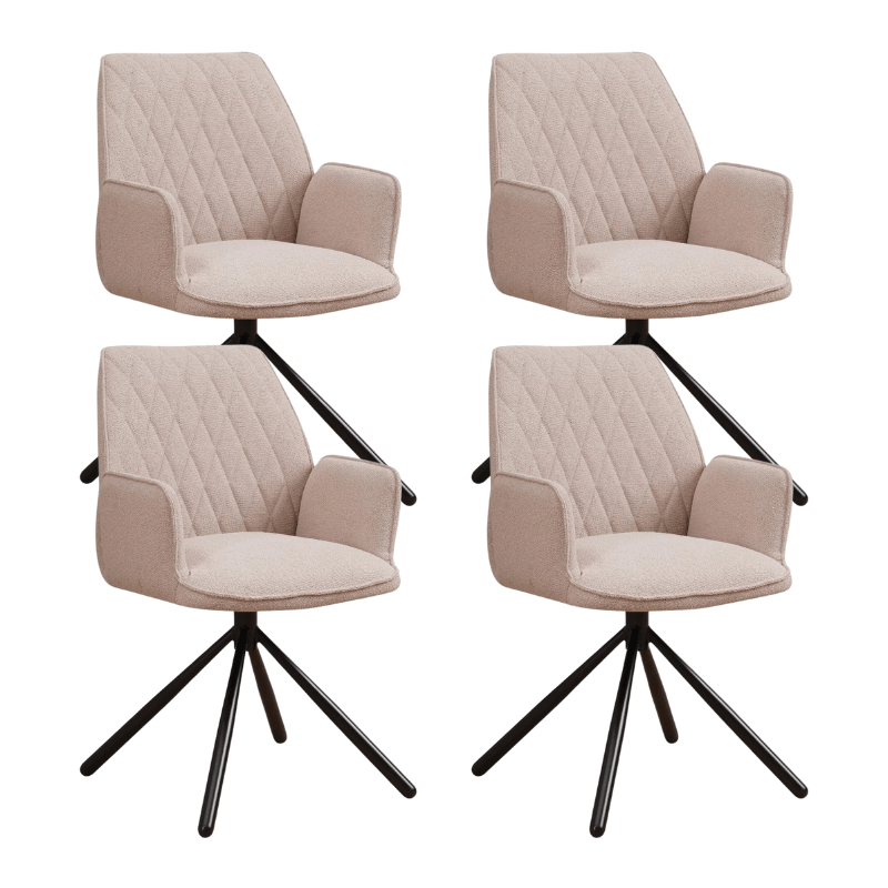 Eetkamerstoelen - Set van 4 Draaibare Eetkamerstoelen Novan Beige Bouclé – 180° Draaibaar - Dimehouse