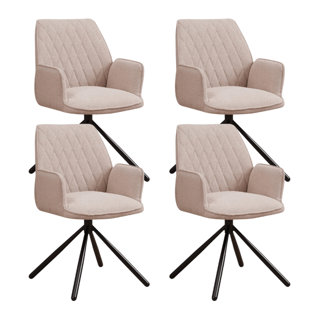 Eetkamerstoelen - Set van 4 Draaibare Eetkamerstoelen Novan Beige Bouclé – 180° Draaibaar - Dimehouse