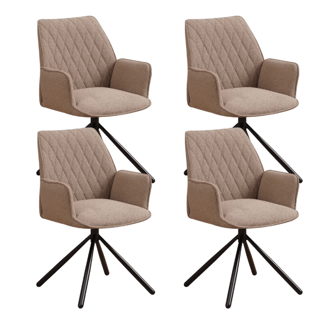 Eetkamerstoelen - Set van 4 Draaibare Eetkamerstoelen Novan Taupe Bouclé – 180° Draaibaar - Dimehouse