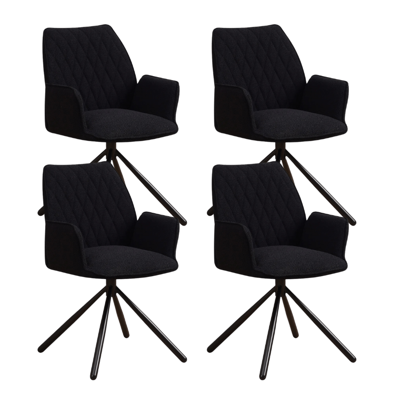 Eetkamerstoelen - Set van 4 Draaibare Eetkamerstoelen Novan Zwart Bouclé – 180° Draaibaar - Dimehouse