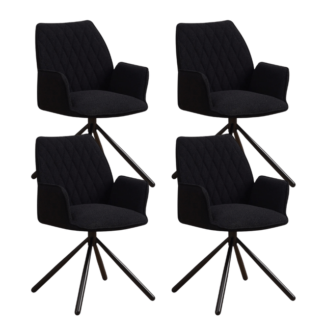 Eetkamerstoelen - Set van 4 Draaibare Eetkamerstoelen Novan Zwart Bouclé – 180° Draaibaar - Dimehouse