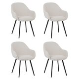 Eetkamerstoelen - Set van 4 Moderne Eetkamerstoelen Remy Ribstof Crème - Met Armleuningen - Dimehouse