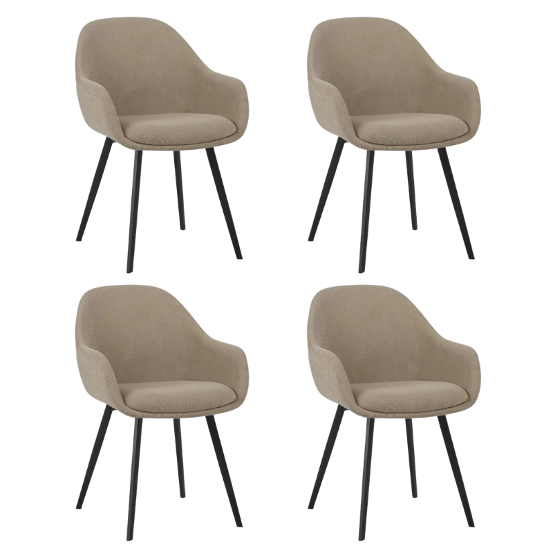 Eetkamerstoelen - Set van 4 Moderne Eetkamerstoelen Remy Ribstof Taupe - Met Armleuningen - Dimehouse