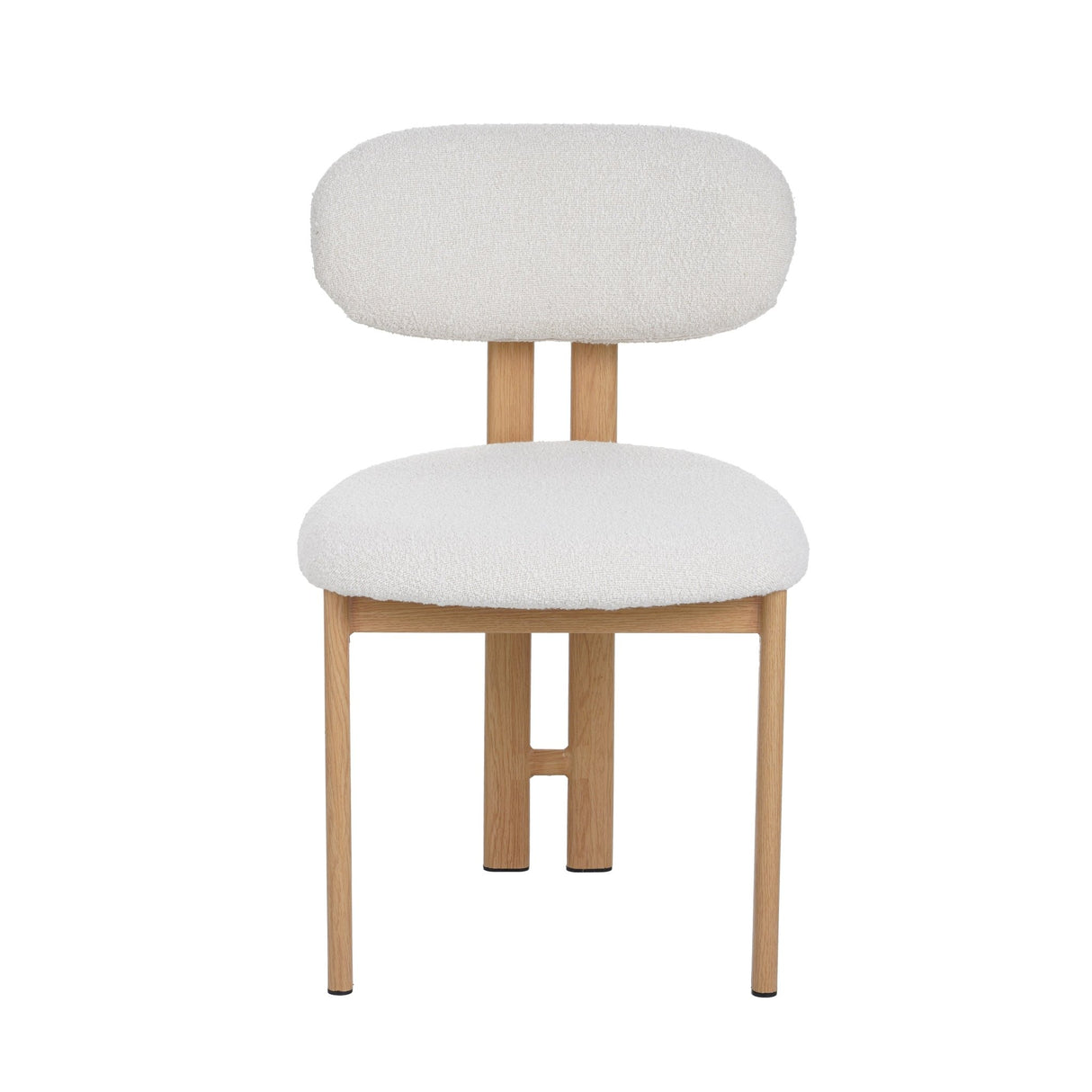 Eetkamerstoelen - Japandi Eetkamerstoel Miyo Bouclé Beige - Eikenlook Frame - Dimehouse