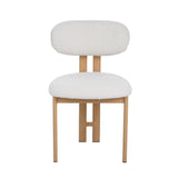 Eetkamerstoelen - Japandi Eetkamerstoel Miyo Bouclé Beige - Eikenlook Frame - Dimehouse