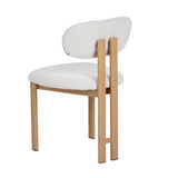 Eetkamerstoelen - Japandi Eetkamerstoel Miyo Bouclé Beige - Eikenlook Frame - Dimehouse