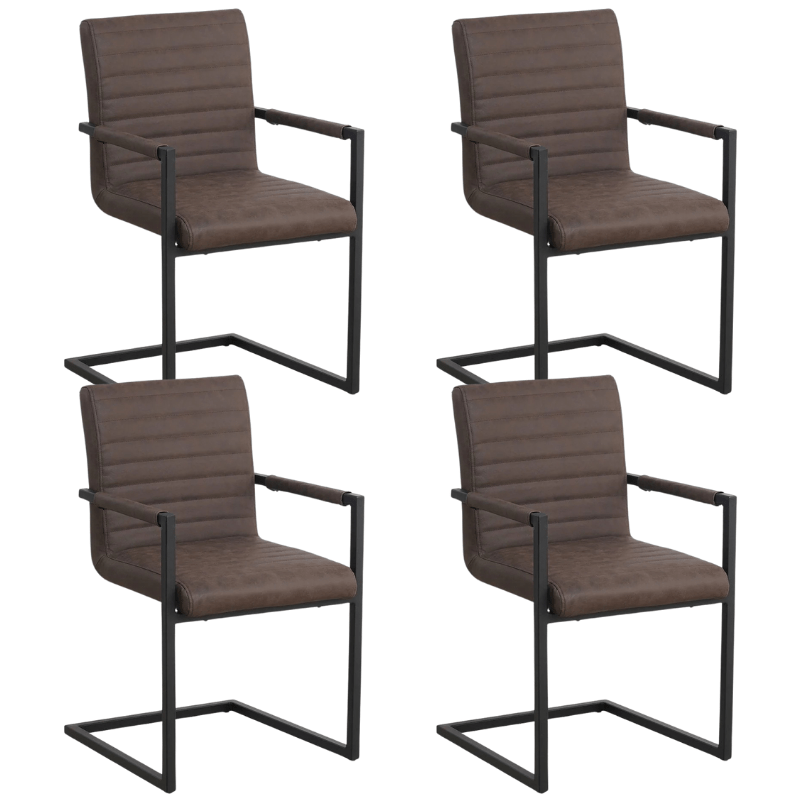 Eetkamerstoelen - Set van 4 Eetkamerstoelen Kuba Industrieel Taupe - Kunstleer - Met Armleuningen - Dimehouse