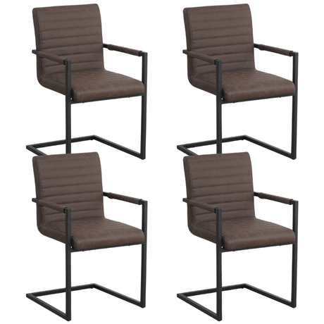 Eetkamerstoelen - Set van 4 Eetkamerstoelen Kuba Industrieel Taupe - Kunstleer - Met Armleuningen - Dimehouse