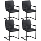Eetkamerstoelen - Set van 4 Eetkamerstoelen Kuba Industrieel Zwart - Kunstleer - Met Armleuningen - Dimehouse