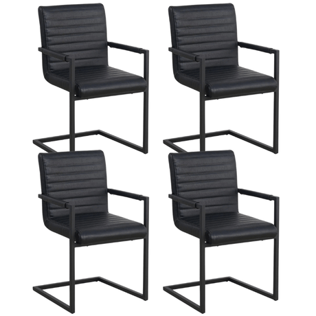 Eetkamerstoelen - Set van 4 Eetkamerstoelen Kuba Industrieel Zwart - Kunstleer - Met Armleuningen - Dimehouse