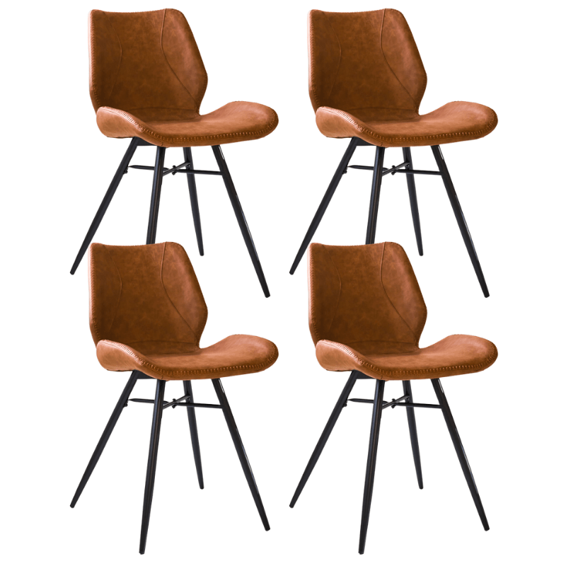 Eetkamerstoelen - Set van 4 Eetkamerstoelen Beau Industrieel Cognac Kunstleer - Zonder Armleuningen - Dimehouse