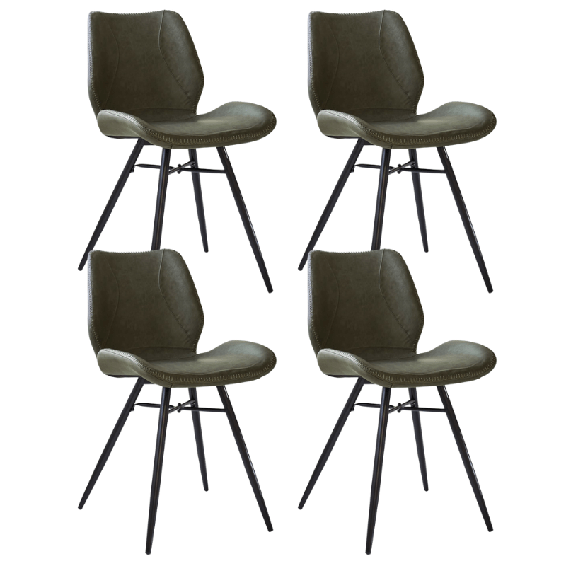 Eetkamerstoelen - Set van 4 Eetkamerstoelen Beau Industrieel Groen Kunstleer - Zonder Armleuningen - Dimehouse