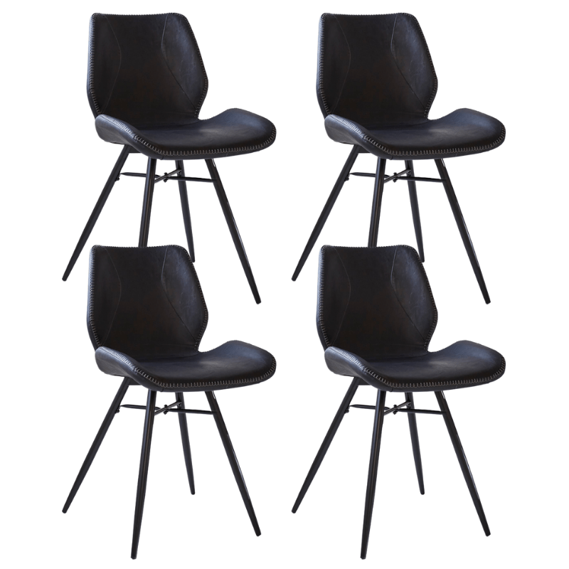Eetkamerstoelen - Set van 4 Eetkamerstoelen Beau Industrieel Zwart Kunstleer - Zonder Armleuningen - Dimehouse