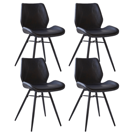 Eetkamerstoelen - Set van 4 Eetkamerstoelen Beau Industrieel Zwart Kunstleer - Zonder Armleuningen - Dimehouse