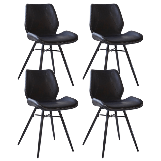 Eetkamerstoelen - Set van 4 Eetkamerstoelen Beau Industrieel Zwart Kunstleer - Zonder Armleuningen - Dimehouse