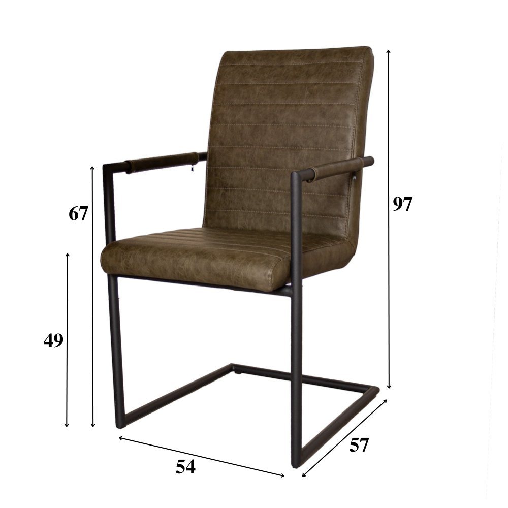 Eetkamerstoelen - Industriële Eetkamerstoel Groen Bras - Met Armleuning - Dimehouse