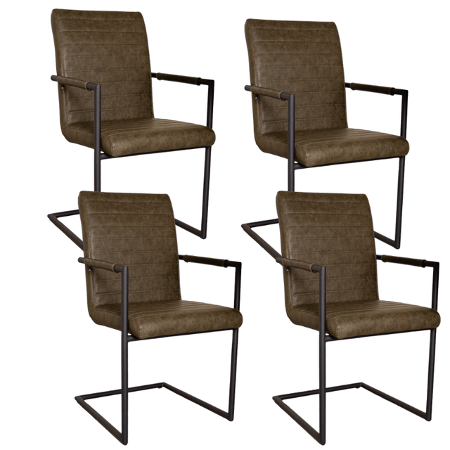 Eetkamerstoelen - Set van 4 Eetkamerstoelen Bras Industrieel Groen - Met Armleuningen - Dimehouse
