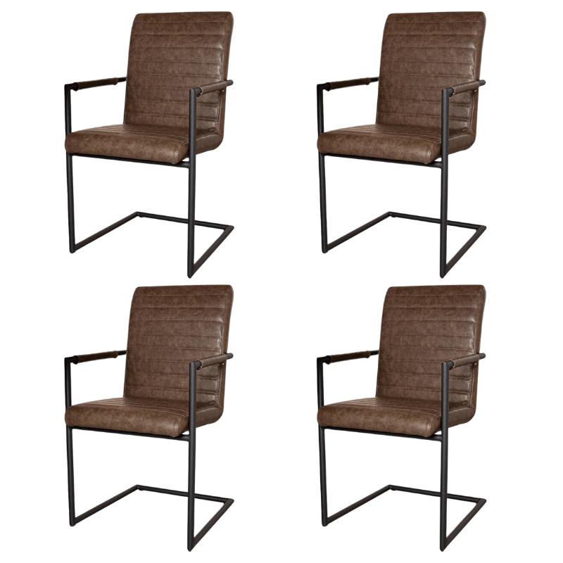 Eetkamerstoelen - Set van 4 Eetkamerstoelen Bras Industrieel Taupe - Met Armleuningen - Dimehouse