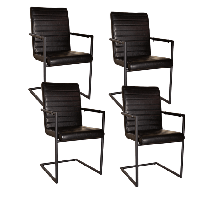 Eetkamerstoelen - Set van 4 Eetkamerstoelen Bras Industrieel Zwart - Met Armleuningen - Dimehouse