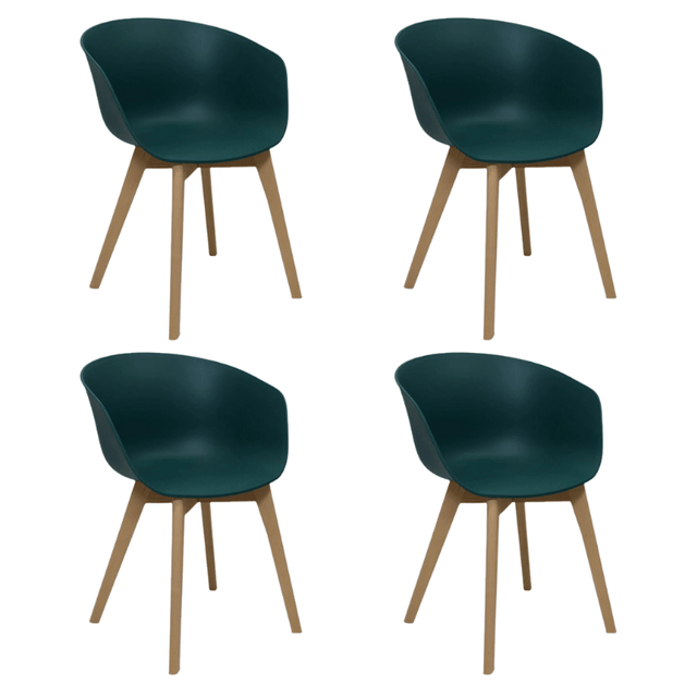Eetkamerstoelen - Set van 4 Eetkamerstoelen Herning Scandinavisch Groen – Kunststof en Beukenhout - Dimehouse