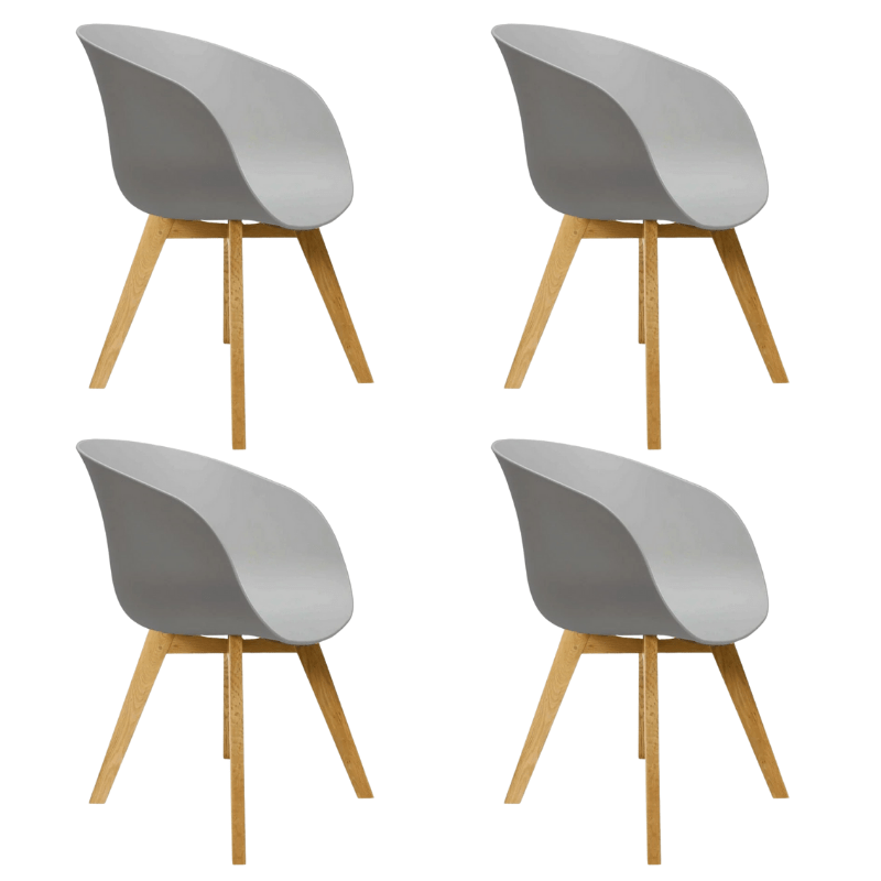 Eetkamerstoelen - Set van 4 Eetkamerstoelen Herning Scandinavisch Grijs – Kunststof en Beukenhout - Dimehouse