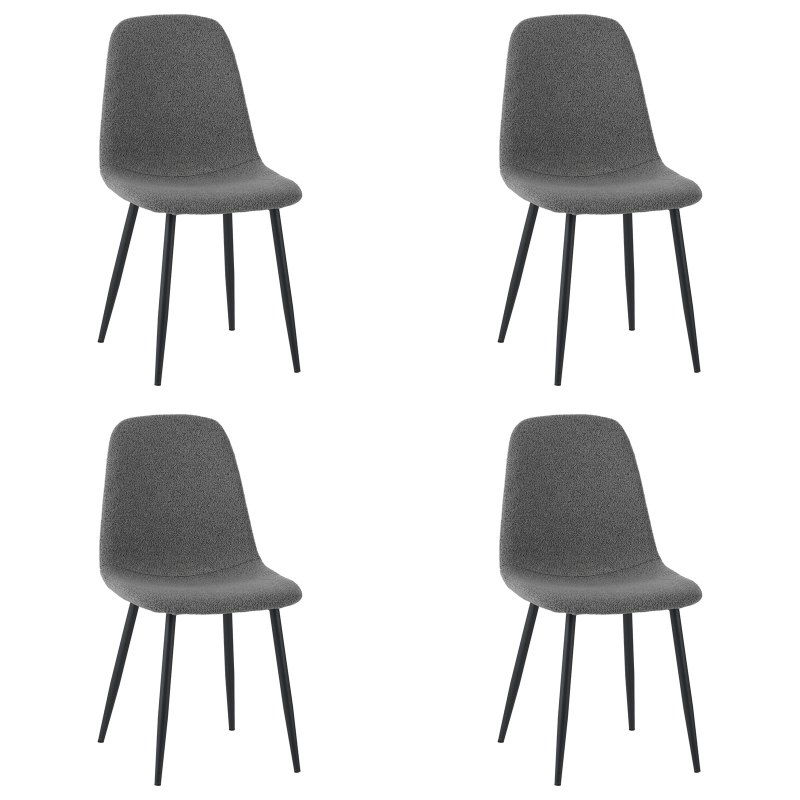 Eetkamerstoelen - Set van 4 Scandinavische Eetkamerstoelen Grijs Bouclé Stof Swift - Zonder Armleuningen - Dimehouse