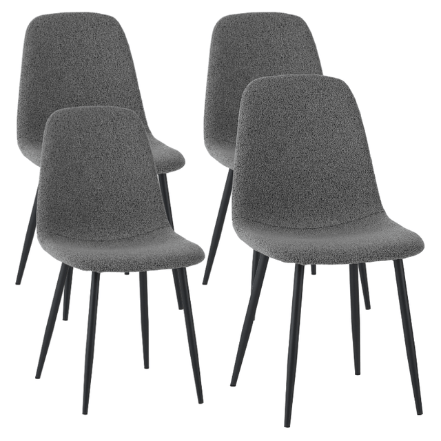 Eetkamerstoelen - Set van 4 Scandinavische Eetkamerstoelen Grijs Bouclé Stof Swift - Zonder Armleuningen - Dimehouse