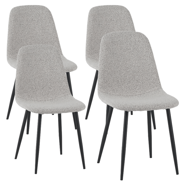 Eetkamerstoelen - Set van 4 Scandinavische Eetkamerstoelen Naturel Melange Bouclé Stof Swift - Zonder Armleuningen - Dimehouse