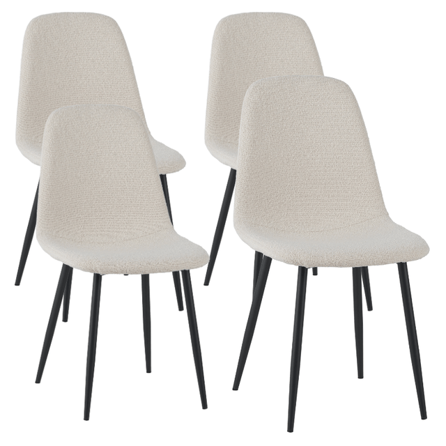 Eetkamerstoelen - Set van 4 Scandinavische Eetkamerstoelen Crème Bouclé Stof Swift - Zonder Armleuningen - Dimehouse