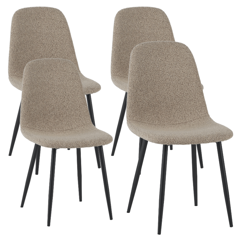 Eetkamerstoelen - Set van 4 Scandinavische Eetkamerstoelen Latte Bouclé Stof Swift - Zonder Armleuningen - Dimehouse