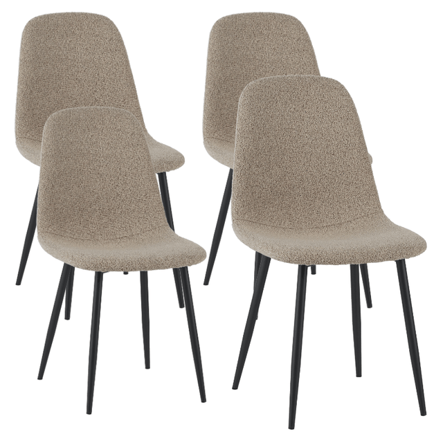 Eetkamerstoelen - Set van 4 Scandinavische Eetkamerstoelen Latte Bouclé Stof Swift - Zonder Armleuningen - Dimehouse