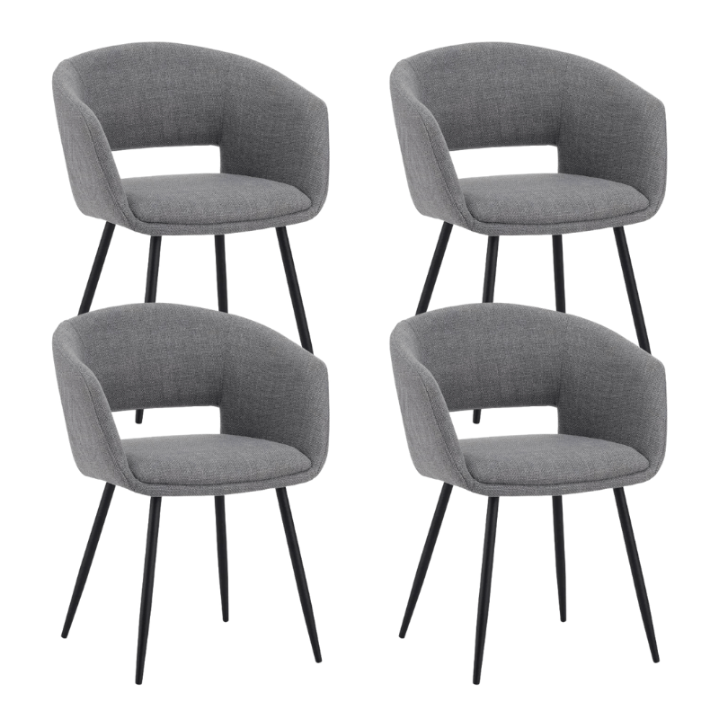 Eetkamerstoelen - Set van 4 Scandinavische Eetkamerstoelen Don Grijs Stof Kuipvorm - Met Armleuningen - Dimehouse