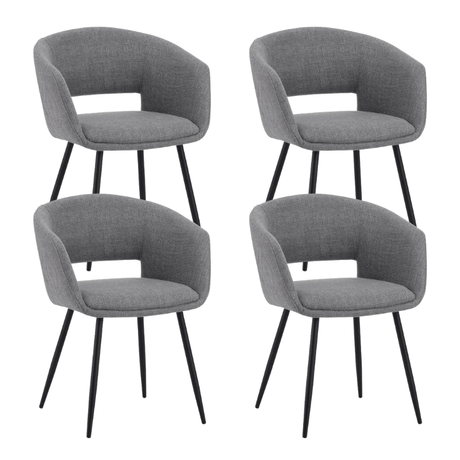 Eetkamerstoelen - Set van 4 Scandinavische Eetkamerstoelen Don Grijs Stof Kuipvorm - Met Armleuningen - Dimehouse